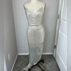Party dress silver sequin on nude